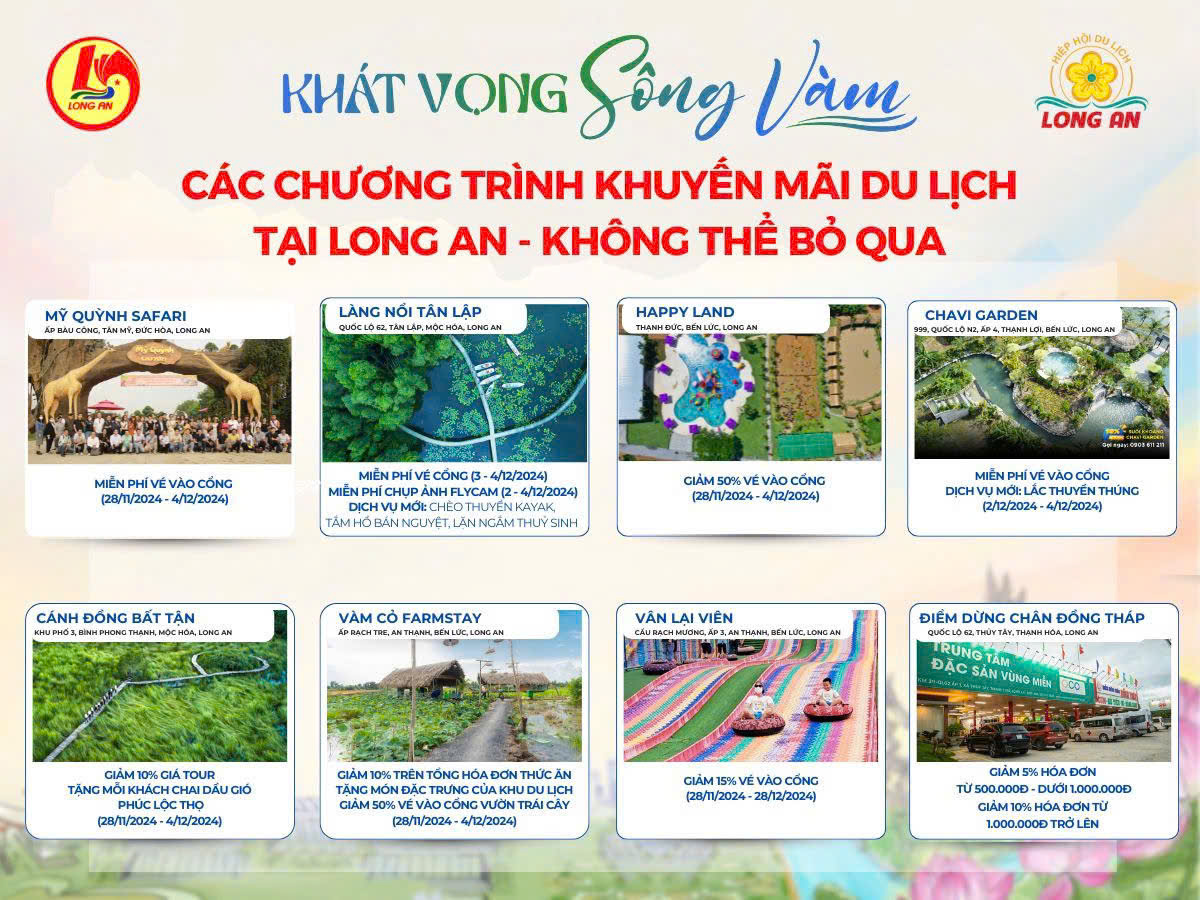 Du lịch Long An có nhiều chương trình hấp dẫn phục vụ Tuần Văn hóa – Thể thao – Du lịch tỉnh lần thứ 2 năm 2024 (28/11 - 04/12/2024).